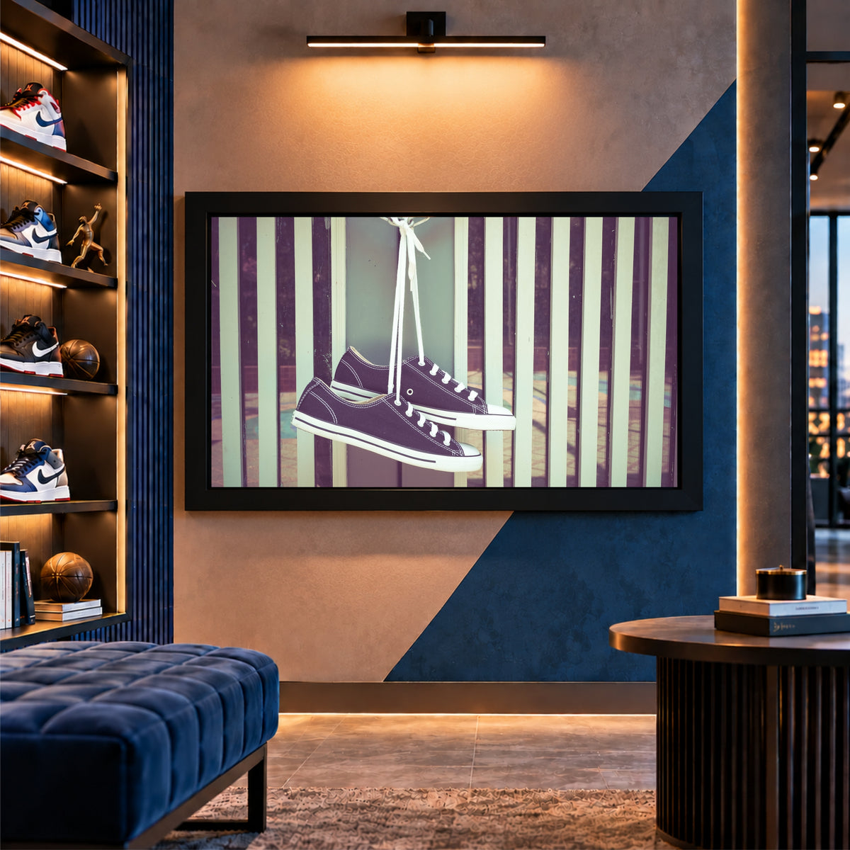 Purple Sneakers Wall Art | Hanging Shoes Artwork | Vintage Footwear Decor