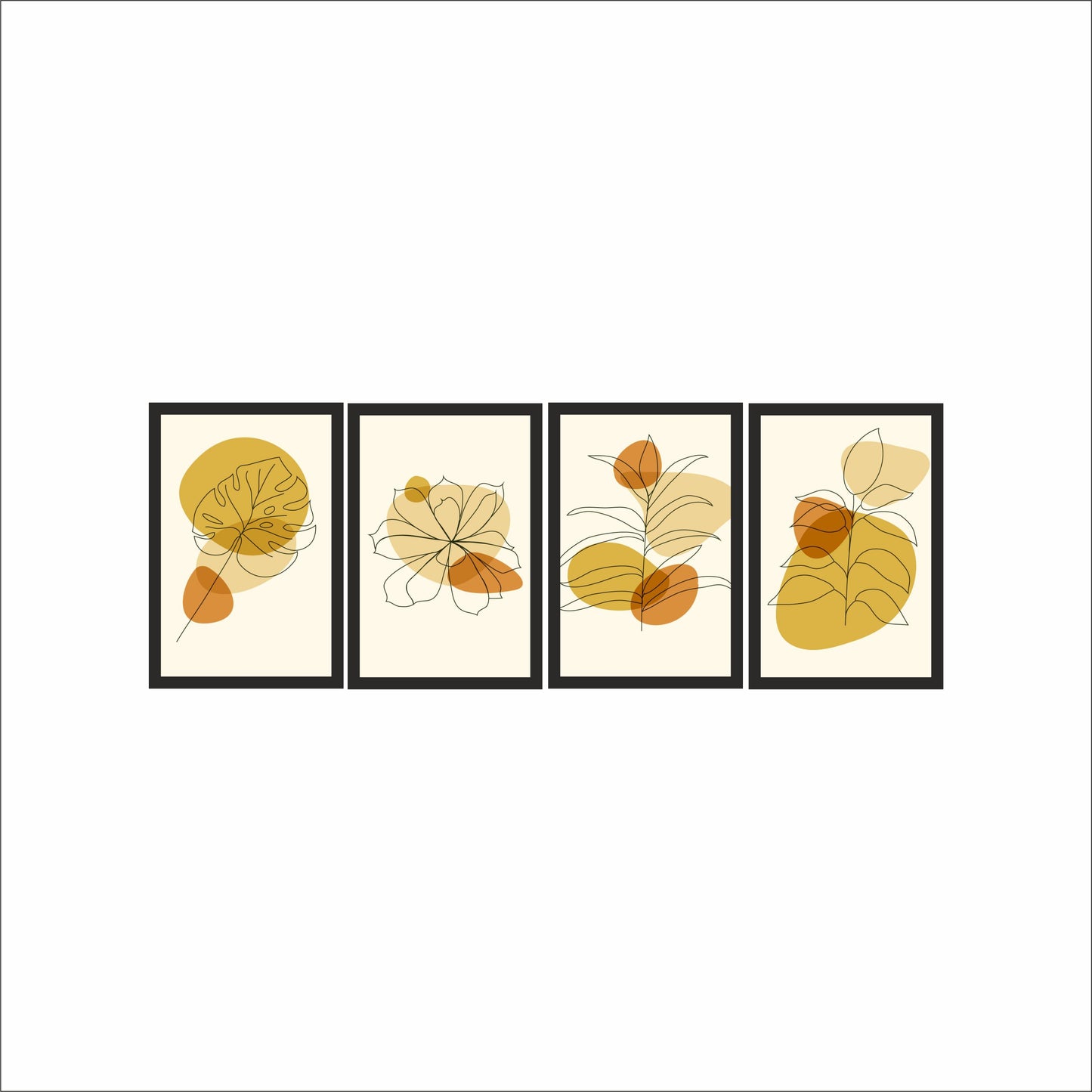 Golden Botanical Bliss – Abstract Leaf Wall Frame Set of 4 🍂✨