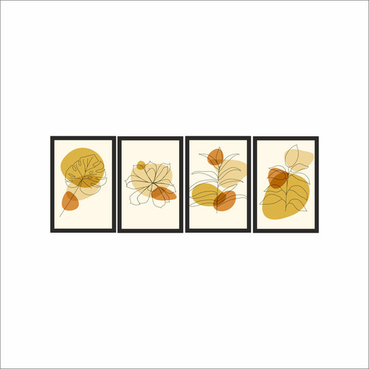 Golden Botanical Bliss – Abstract Leaf Wall Frame Set of 4 🍂✨