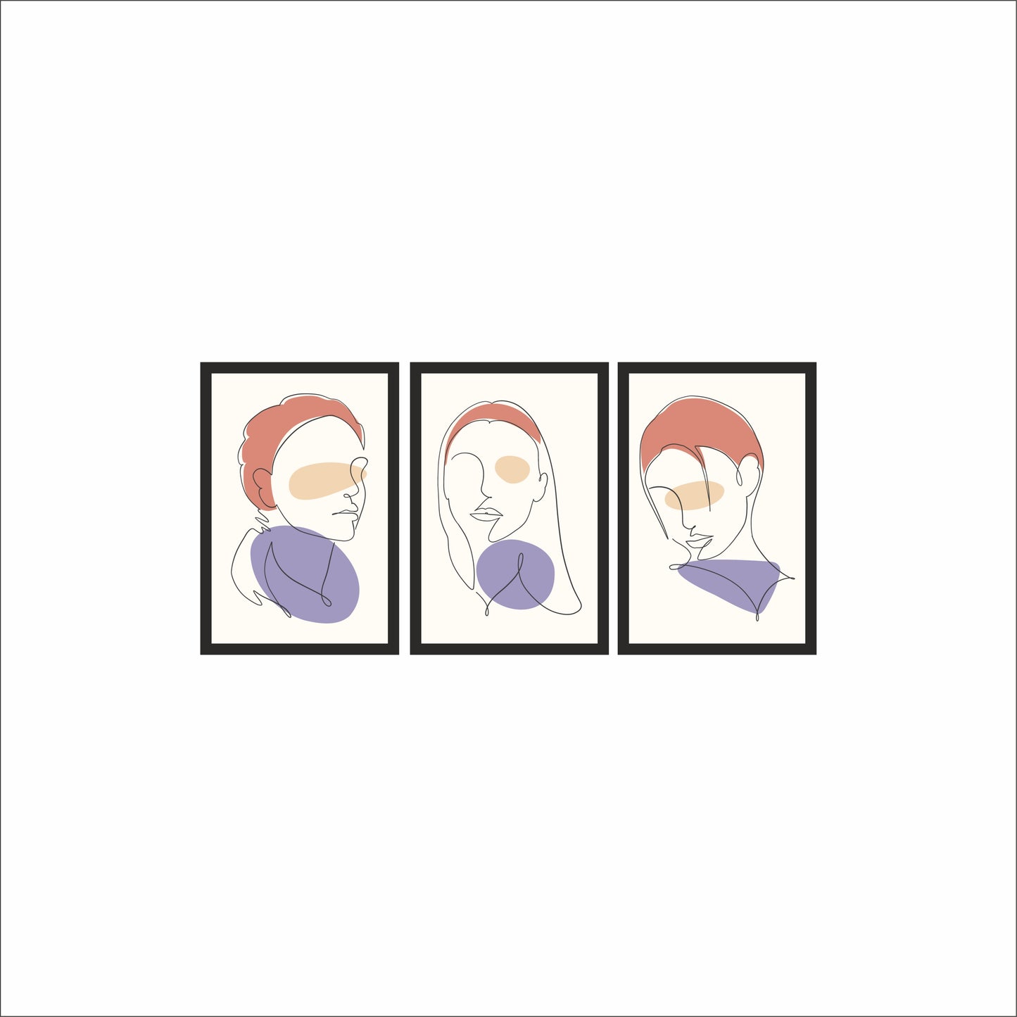 Abstract Faces Line Art Wall Frame Set of 3 🎨🖤
