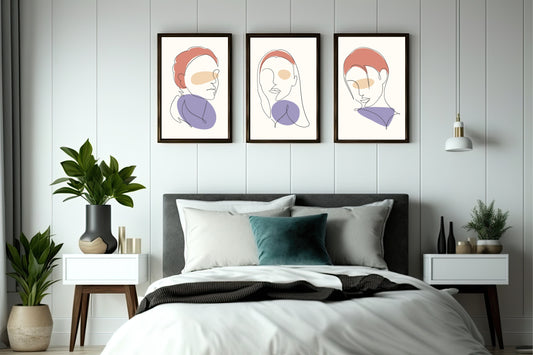 Abstract Faces Line Art Wall Frame Set of 3 🎨🖤
