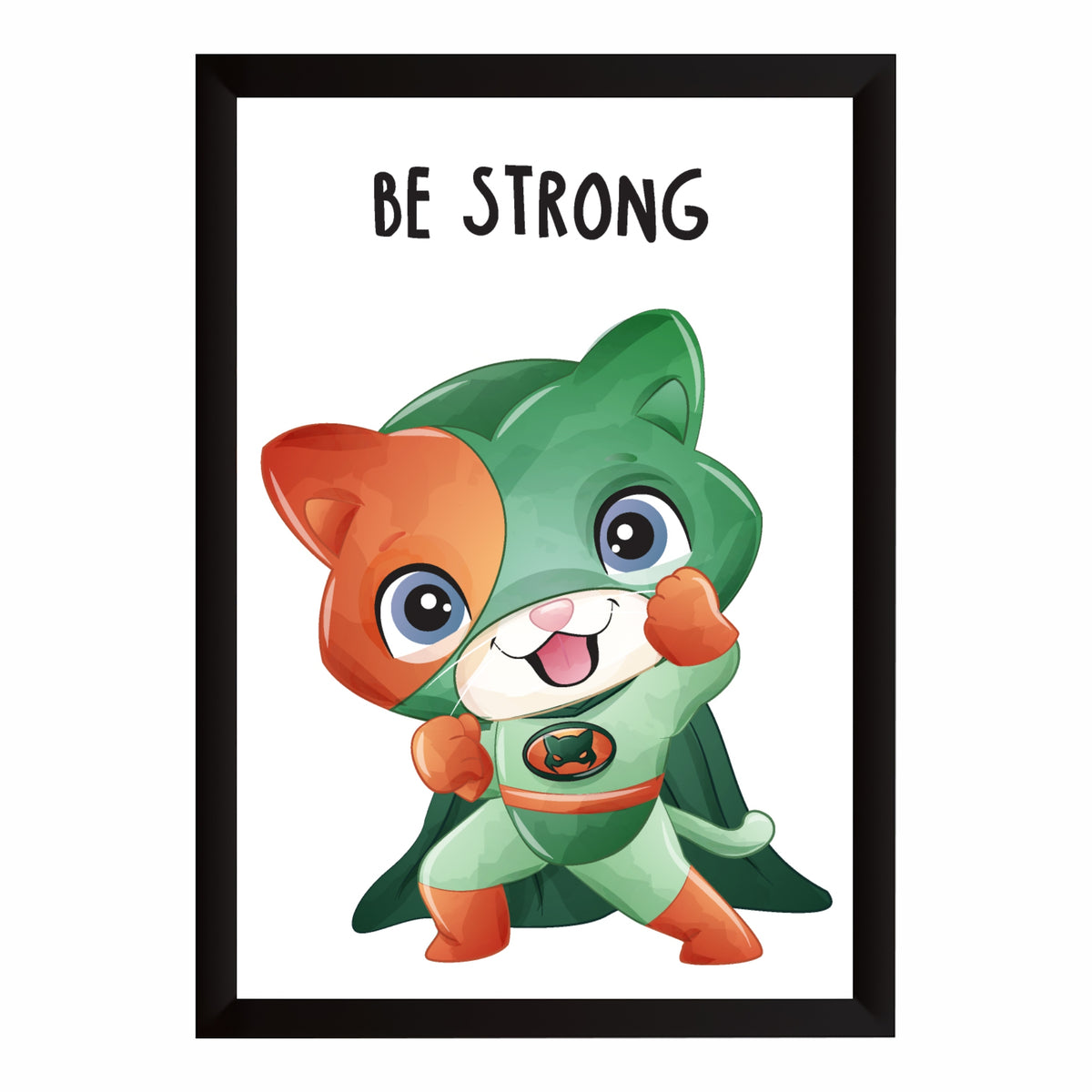 Be Strong Superhero Cat Wall Art | Cute Kids Room Poster