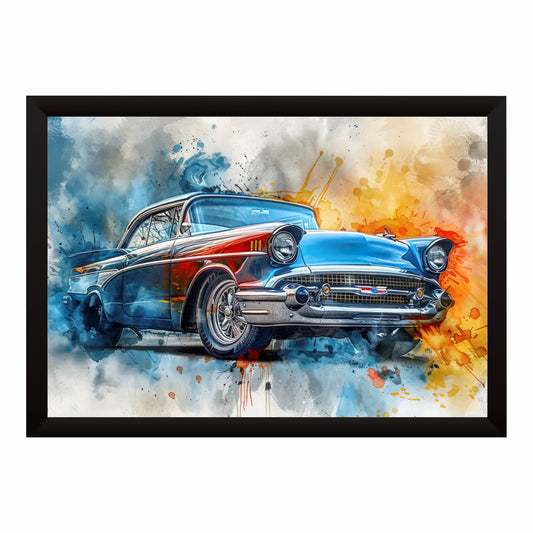 Classic Blue Vintage Car Wall Art | Retro Automotive Watercolor Poster
