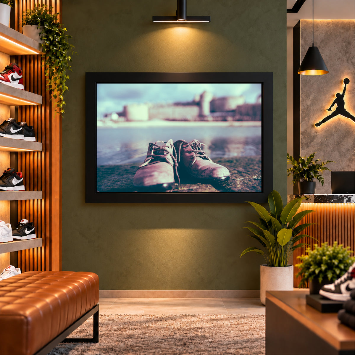 Vintage Brown Shoes Wall Art | Travel Footwear Artwork | Classic Shoes Decor