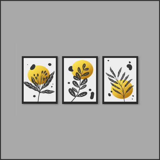 Golden Leaf Harmony Wall Frame Set – Minimal Nature Art for Modern Homes