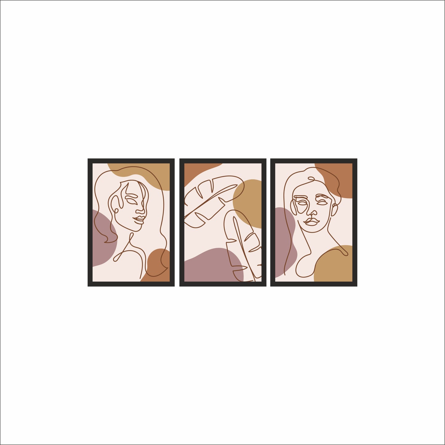 Earthy Abstract Line Art Wall Frame Set of 3 🖤✨