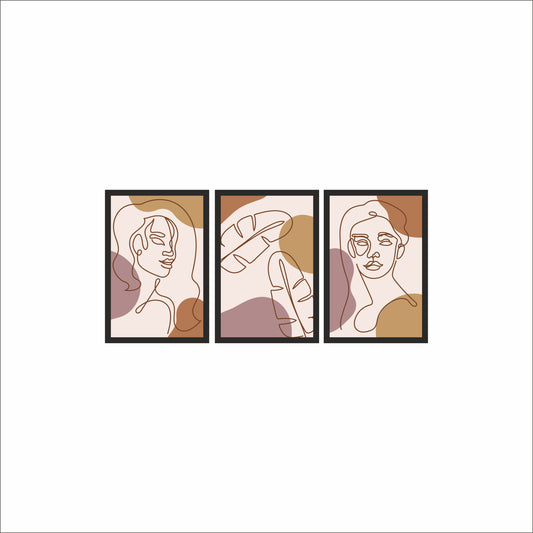 Earthy Abstract Line Art Wall Frame Set of 3 🖤✨