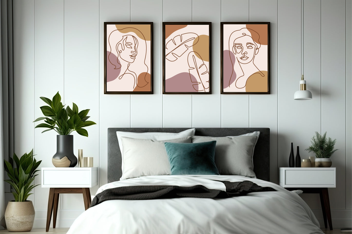 Earthy Abstract Line Art Wall Frame Set of 3 🖤✨