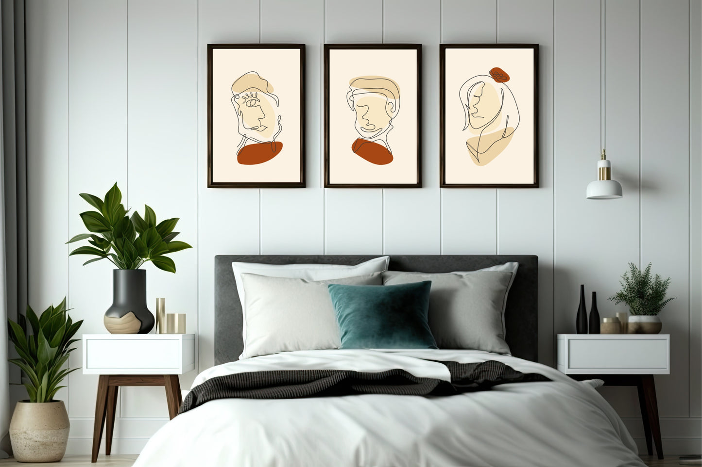 Minimal Faces Abstract Line Art Wall Frame Set of 3 🎨🖤
