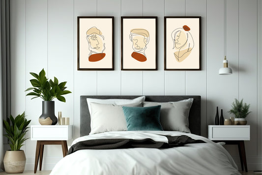 Minimal Faces Abstract Line Art Wall Frame Set of 3 🎨🖤