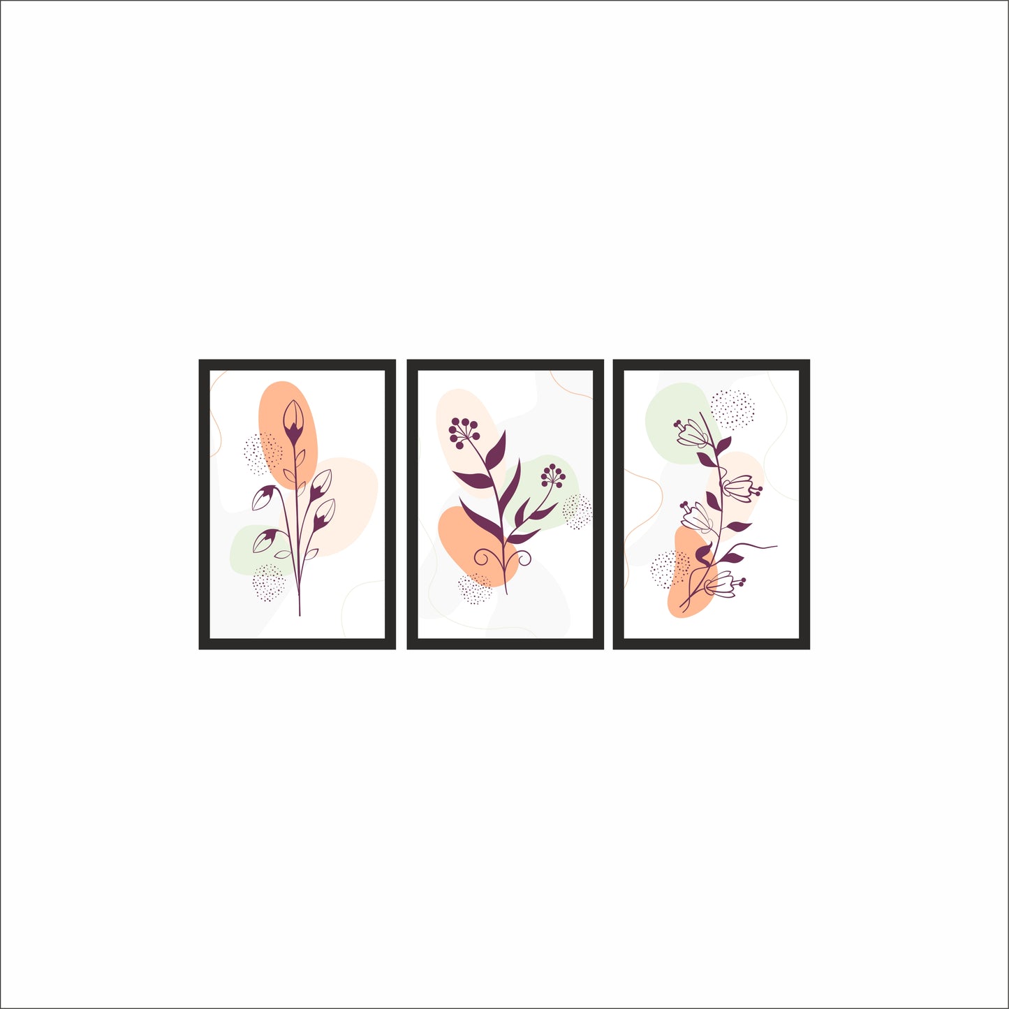 Modern Botanical Line Art Wall Frame Set of 3 – Elegant Floral Wall Décor 🌿