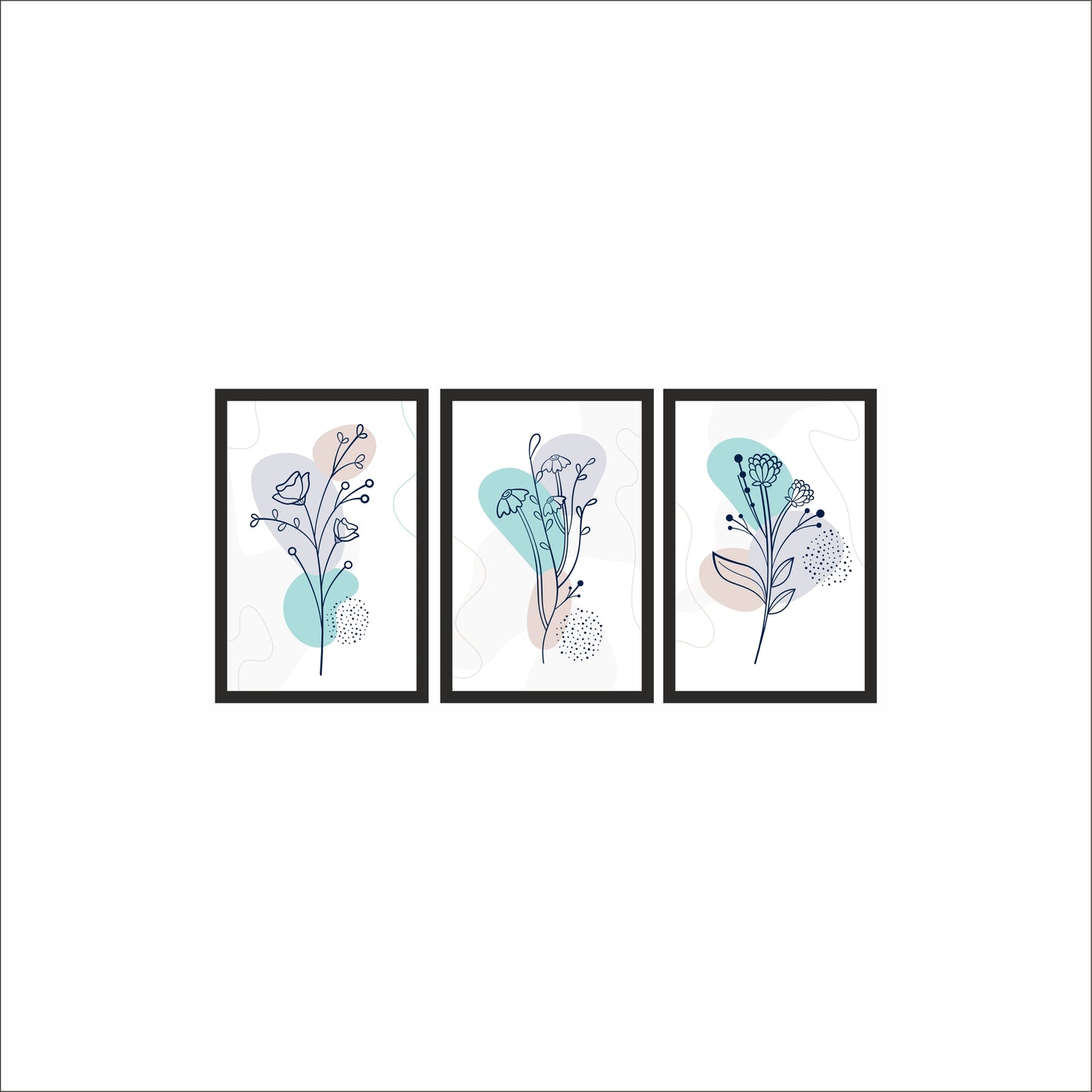 Blue Botanical Line Art Wall Frame Set of 3 – Minimal Floral Wall Décor for Modern Interiors