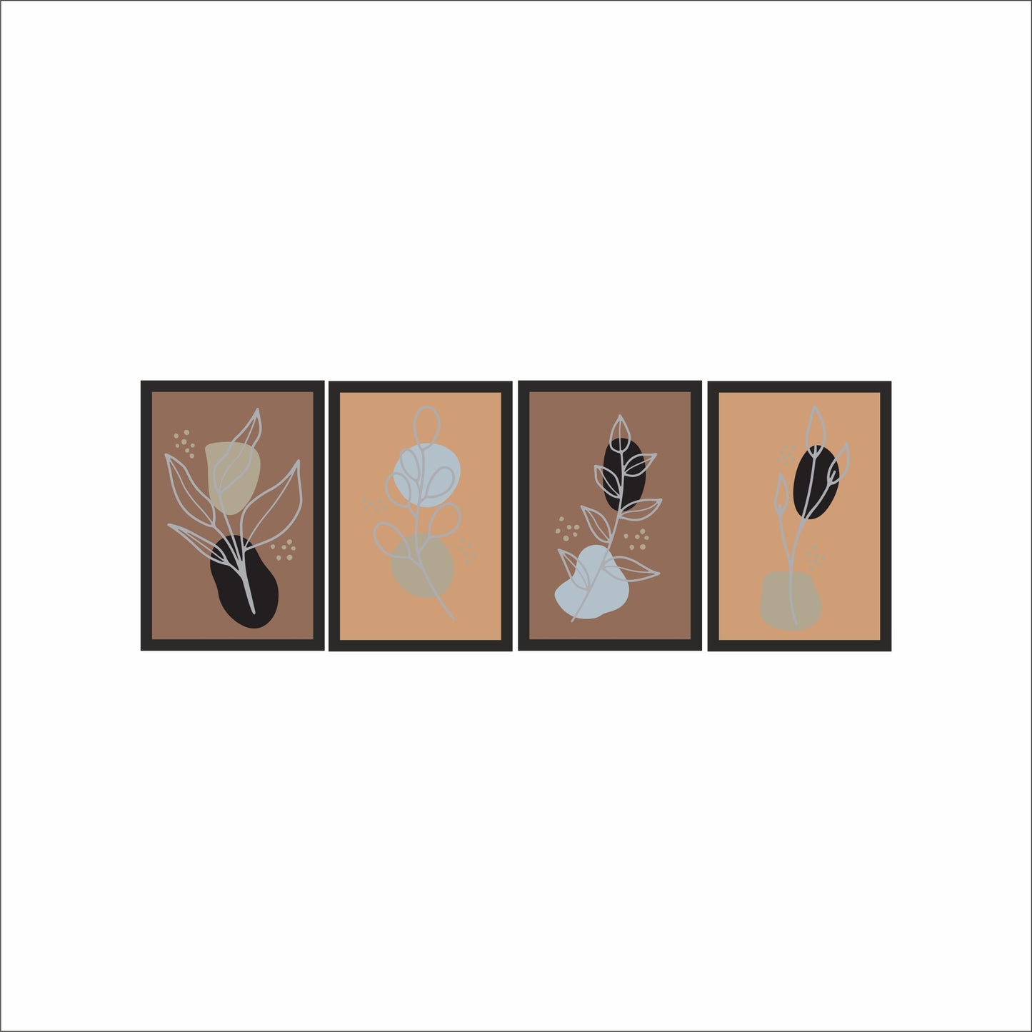 Earthy Botanical Abstract Wall Frame Set of 4 – Minimal Nature Line Art for Modern Home Décor 🤎