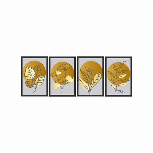 Golden Botanical Wall Frame Set of 4 – Luxury Abstract Leaf Art for Modern Home & Office Décor 🌿