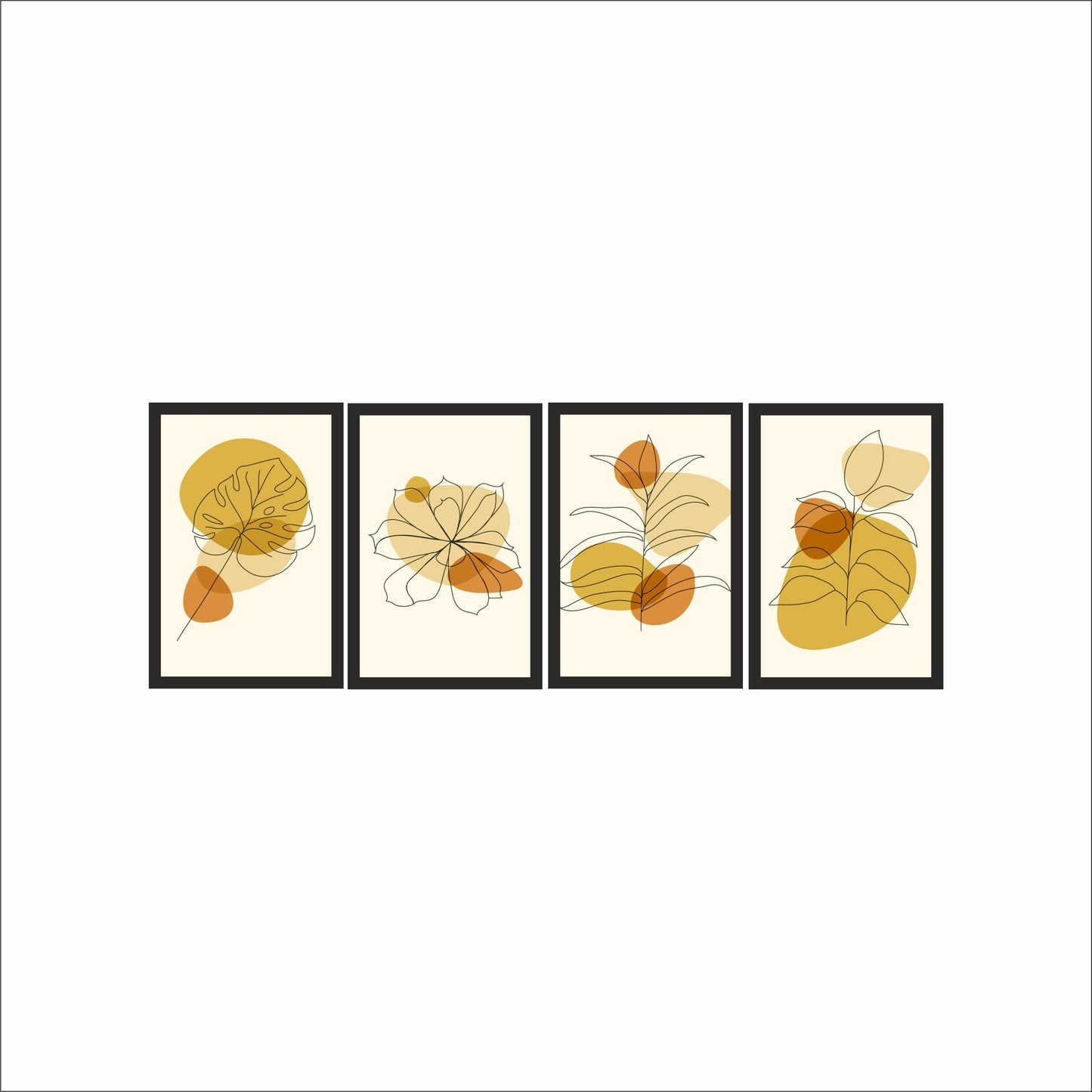 Golden Autumn Leaf Wall Frame Set of 4 – Minimal Botanical Art for Modern Interiors 🍂