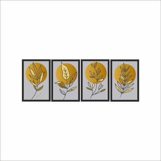 Golden Botanical Wall Frame Set of 4 – Luxury Abstract Leaf Art for Modern Home & Office Décor 🌿