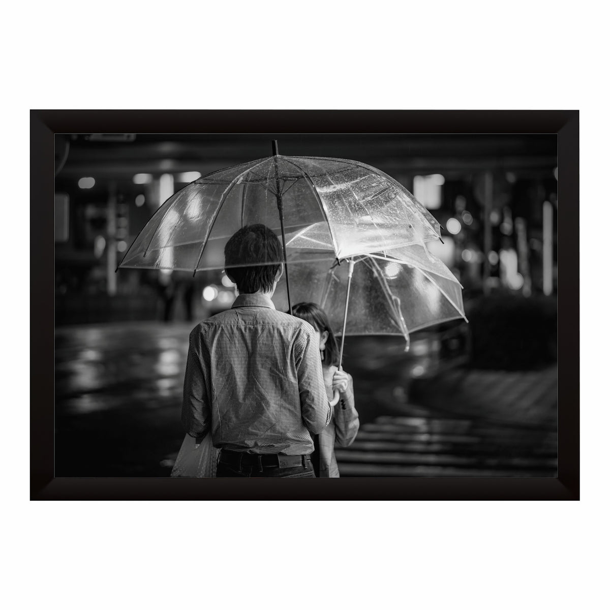 Romantic Couple Under Umbrella Wall Art | Black & White Rain Photography | Fine Art Love Canvas Print | Minimalist Bedroom Wall Decor