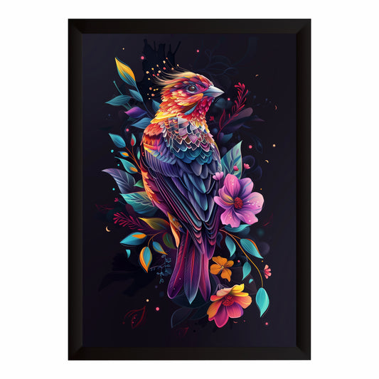 Colorful Bird Wall Art | Exotic Bird & Floral Artwork | Framed Vibrant Bird Print | Nature Wall Decor