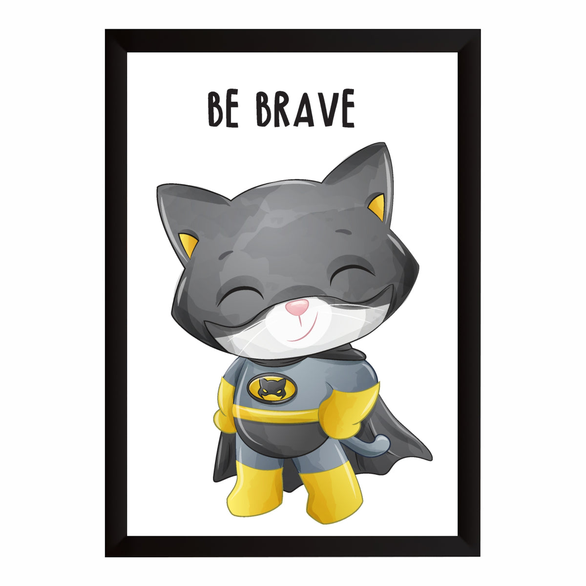 Be Brave Superhero Cat Wall Art | Cute Kids Room Poster