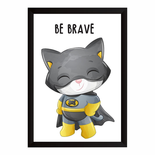Be Brave Superhero Cat Wall Art | Cute Kids Room Poster