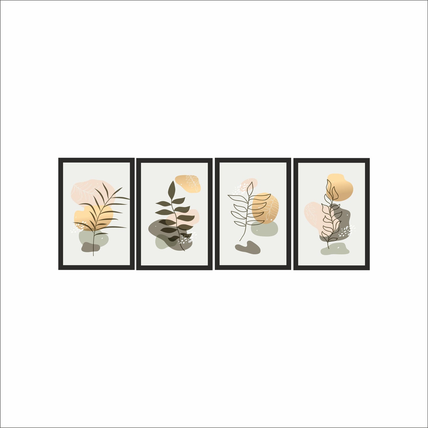 Elegant Nature Essence Wall Frame Set of 4 – Modern Abstract Botanical Art for Home & Office Décor🌿