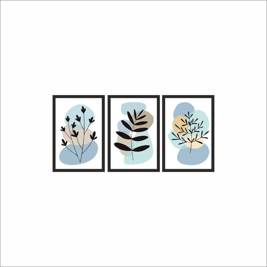 💙 Soft Pastel Botanical Wall Frame Set of 3 – Minimal Nature Abstract Art for Modern Interiors 🌿