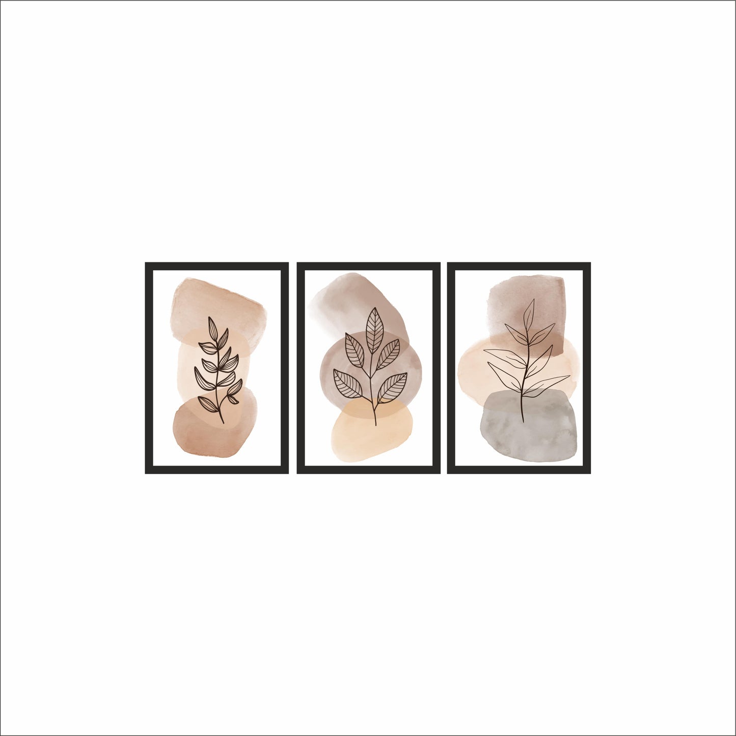 🤍 Neutral Botanical Abstract Wall Frame Set of 3 – Soft Minimal Home Décor 🌿
