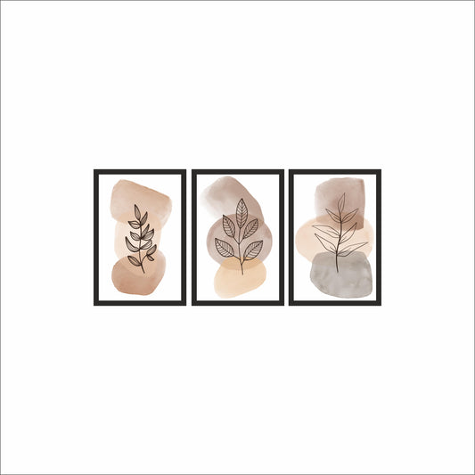 🤍 Neutral Botanical Abstract Wall Frame Set of 3 – Soft Minimal Home Décor 🌿