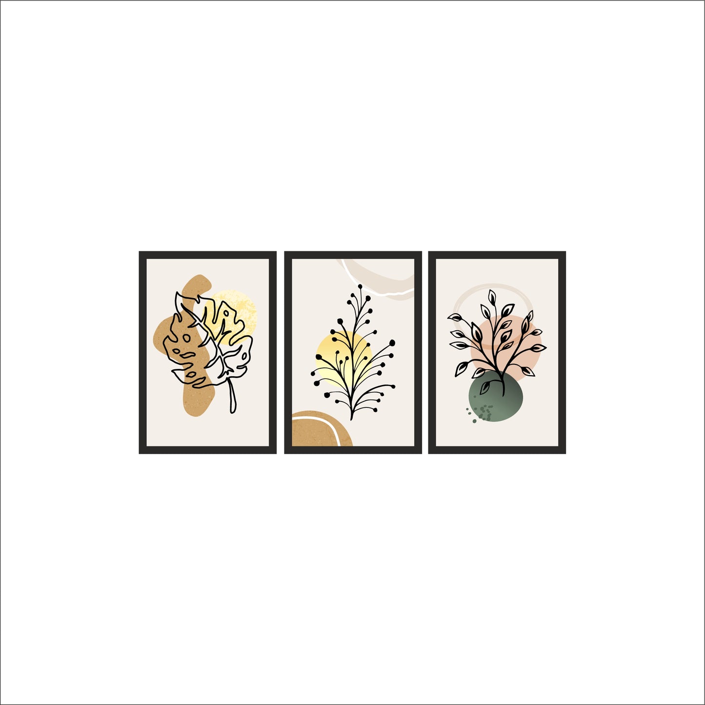 Earthy Botanical Abstract Wall Frame Set of 3 – Minimal Nature Line Art for Modern Décor 🤎
