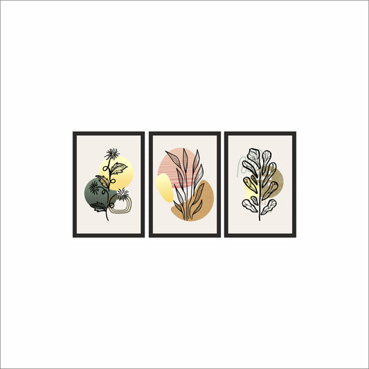 Modern Earthy Botanical Wall Frame Set of 3 – Minimal Line Art for Stylish Interiors 🤎