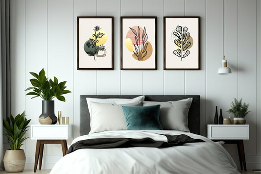 Modern Earthy Botanical Wall Frame Set of 3 – Minimal Line Art for Stylish Interiors 🤎