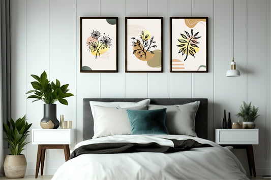 Earthy Botanical Trio Wall Frame Set of 3 – Minimal Nature Line Art for Modern Spaces 🤎