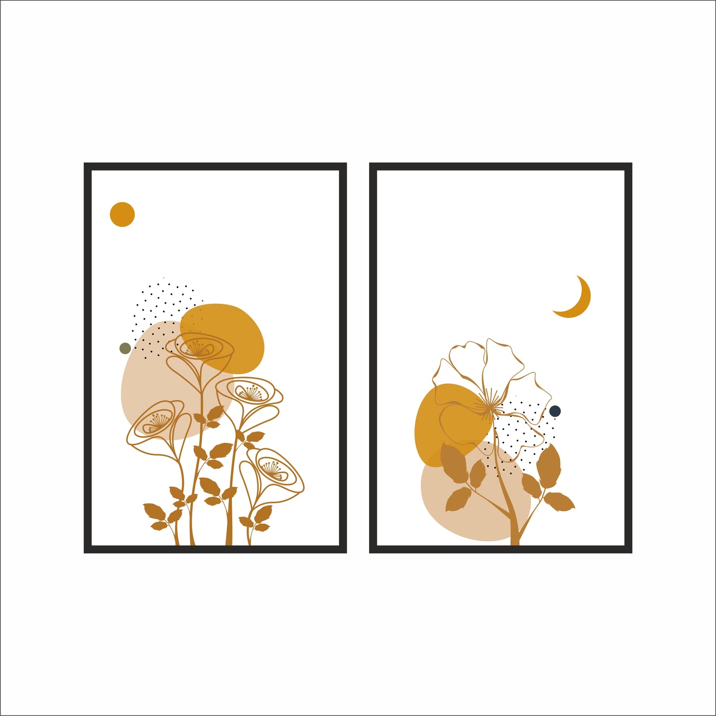Golden Botanical Duo – Minimal Line Art Floral Wall Frame Set 🌼