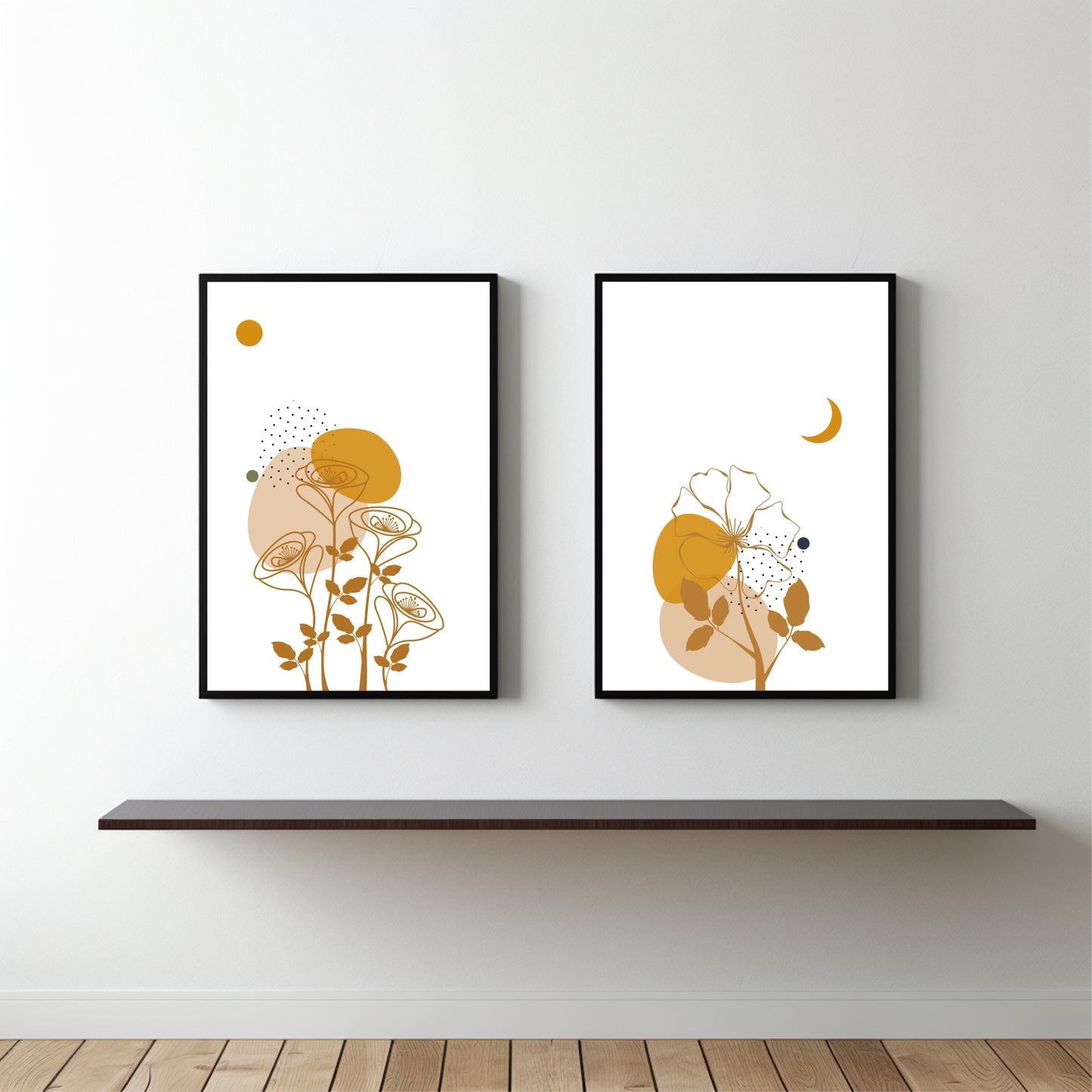 Golden Botanical Duo – Minimal Line Art Floral Wall Frame Set 🌼