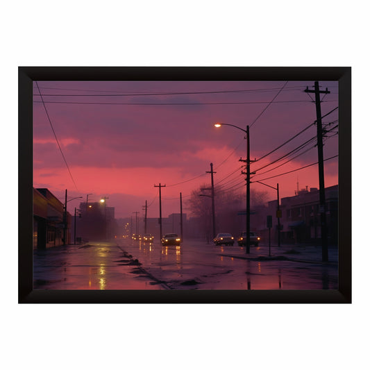 Foggy City Street Wall Art | Moody Urban Landscape Photography | Sunset Fine Art Canvas Print | Modern Minimalist Wall Decor