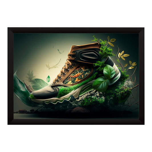Nature Sneakers Wall Art | Green Botanical Shoes Artwork | Modern Decor