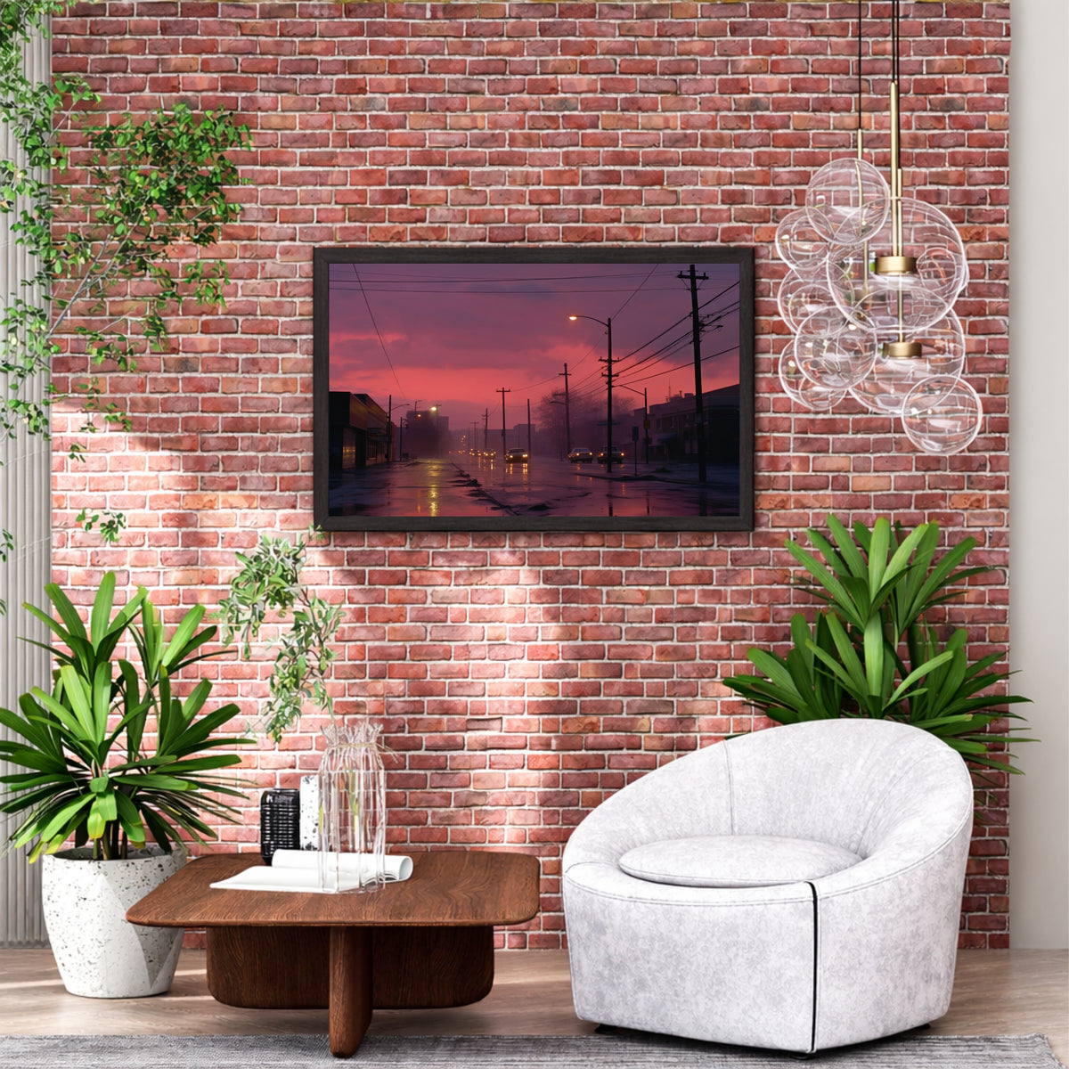 Foggy City Street Wall Art | Moody Urban Landscape Photography | Sunset Fine Art Canvas Print | Modern Minimalist Wall Decor