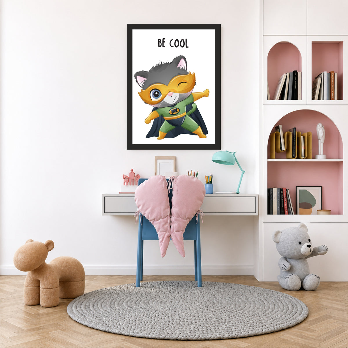 Be Cool Superhero Cat Wall Art | Cute Kids Room Poster