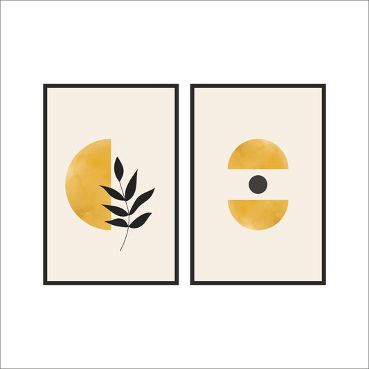 Modern Geometric Botanical Duo – Minimal Abstract Wall Frame Set 🌙