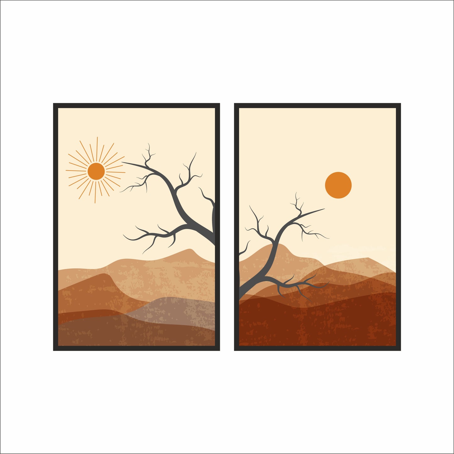 Desert Horizon Duo – Earthy Landscape Minimal Wall Frame Set 🌞
