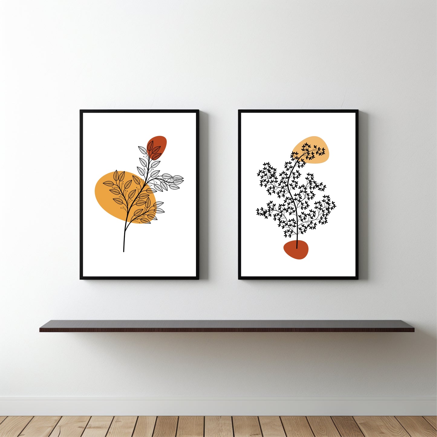 Abstract Leaf Harmony Wall Frame Set – Minimalist Art with Earthy Charm 🌿