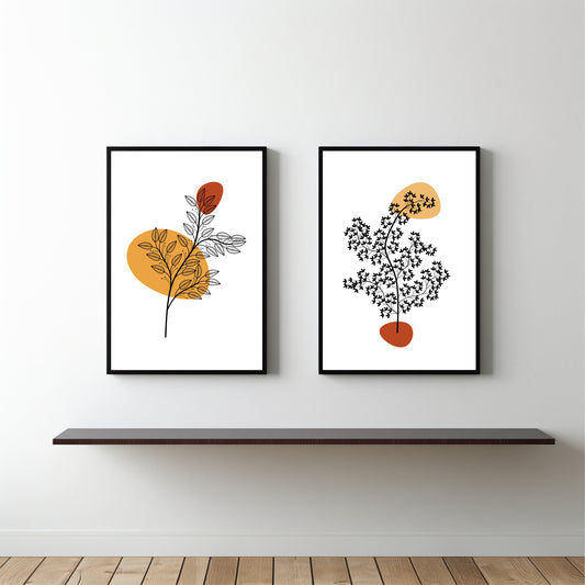 Abstract Leaf Harmony Wall Frame Set – Minimalist Art with Earthy Charm 🌿
