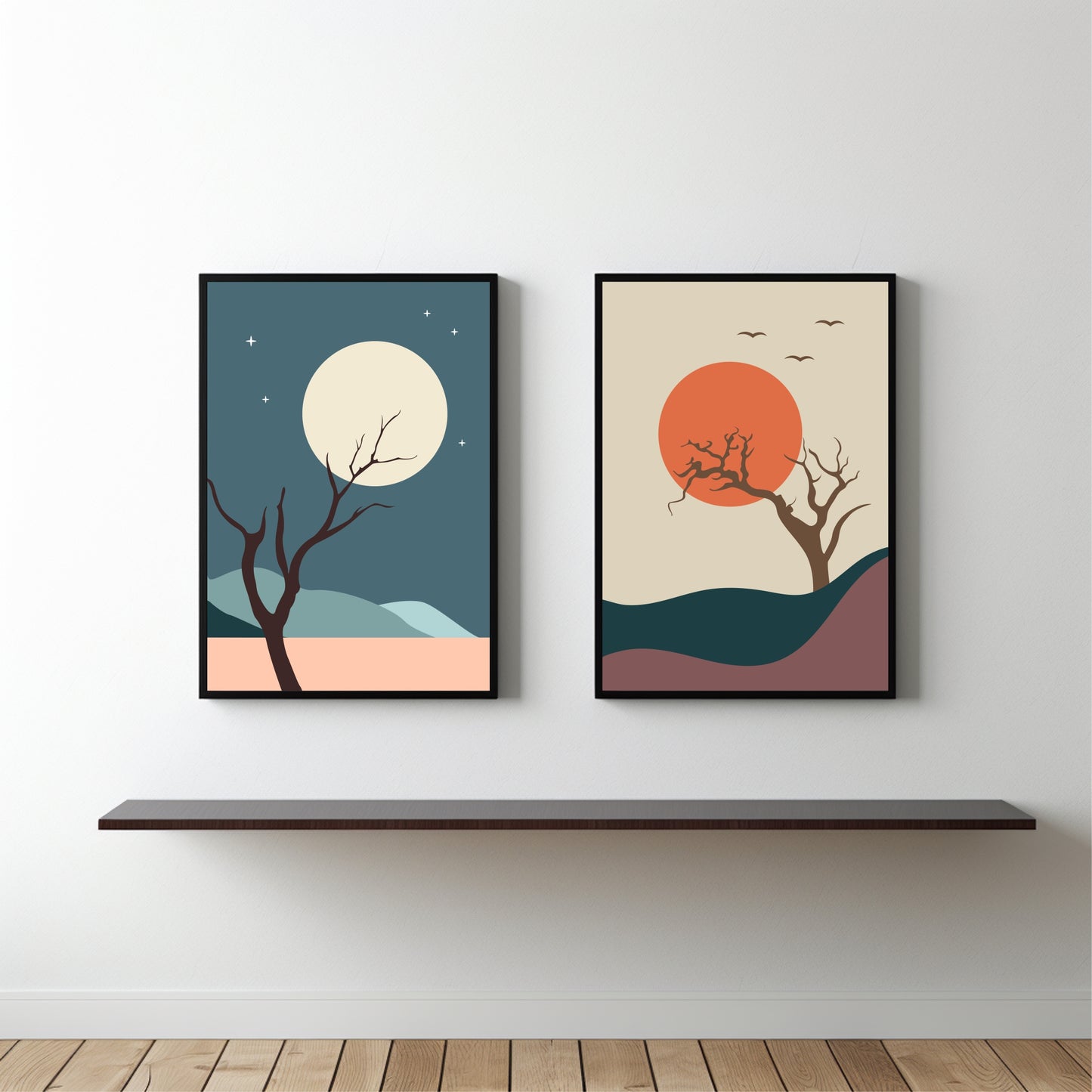 Sun & Moon Serenity Wall Frame Set – Abstract Nature Art for Modern Spaces 🌙☀️
