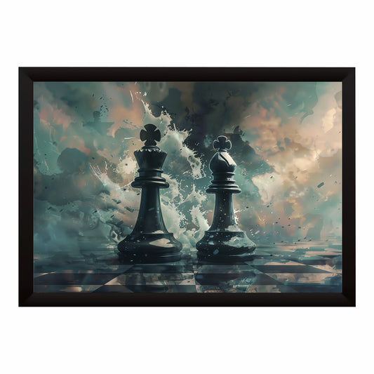 Chess King & Queen Wall Art | Framed Chess Strategy Sports Print
