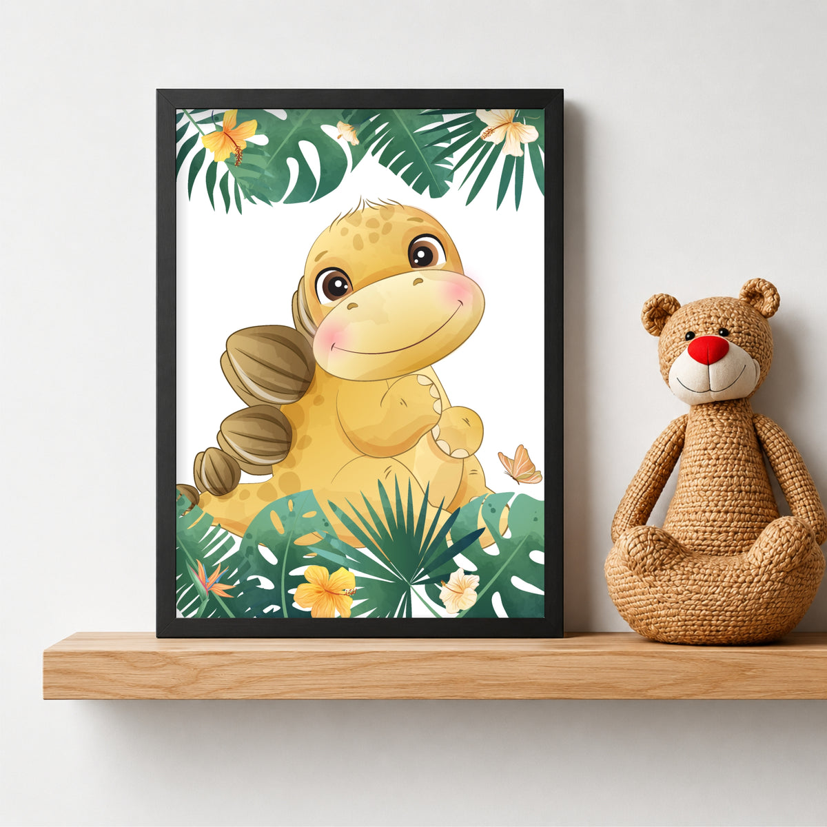 Cute Dino Jungle Nursery Wall Art | Tropical Dino Kids Room Poster