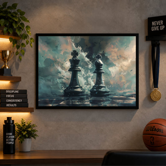 Chess King & Queen Wall Art | Framed Chess Strategy Sports Print
