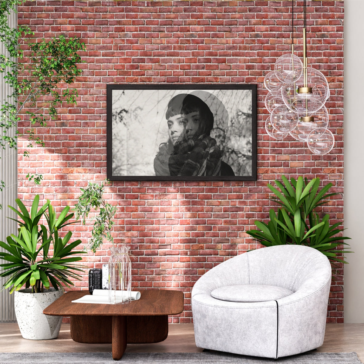 Double Exposure Woman Black & White Wall Art | Artistic Portrait Photography