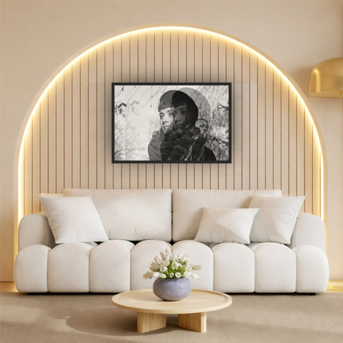 Double Exposure Woman Black & White Wall Art | Artistic Portrait Photography