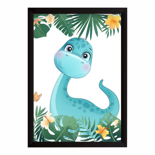 Cute Blue Dino Jungle Wall Art | Tropical Dino Kids Room Poster | Dino Nursery Decor