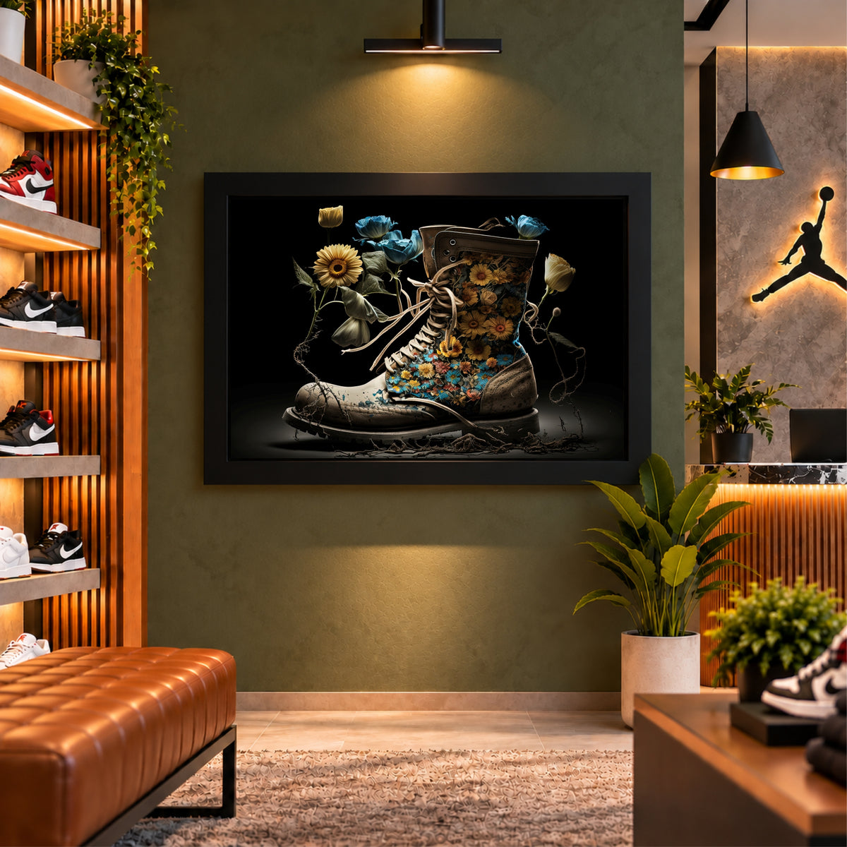 Floral Sneakers Wall Art | Flower Shoes Artwork | Artistic Fashion Decor